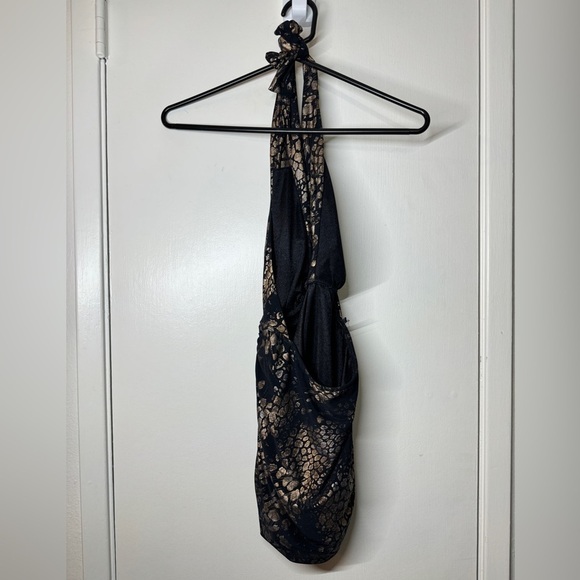 Magicsuit Black Gold Metallic Halter Bikini Tie Neck Swim Top Size 10 - Picture 8 of 13